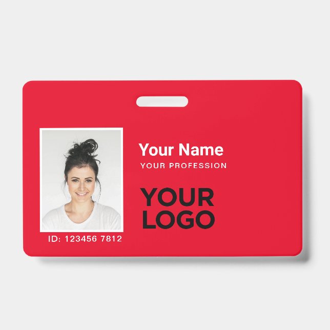 Badge Photo de l'employé tout rouge ou code QR du logo d (Avant)