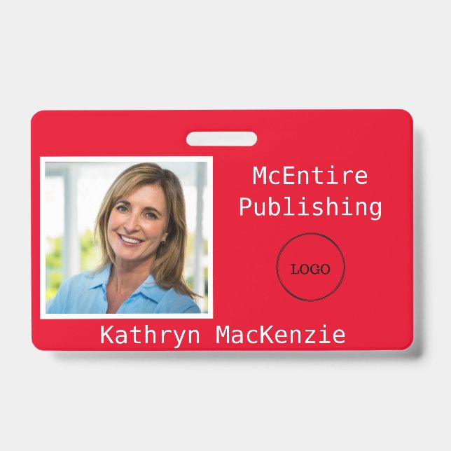 Badge Photo de l'entreprise Logo Nom Rouge (Avant)