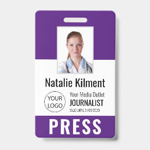Badge Photo de passe de presse de journaliste Nom Logo I