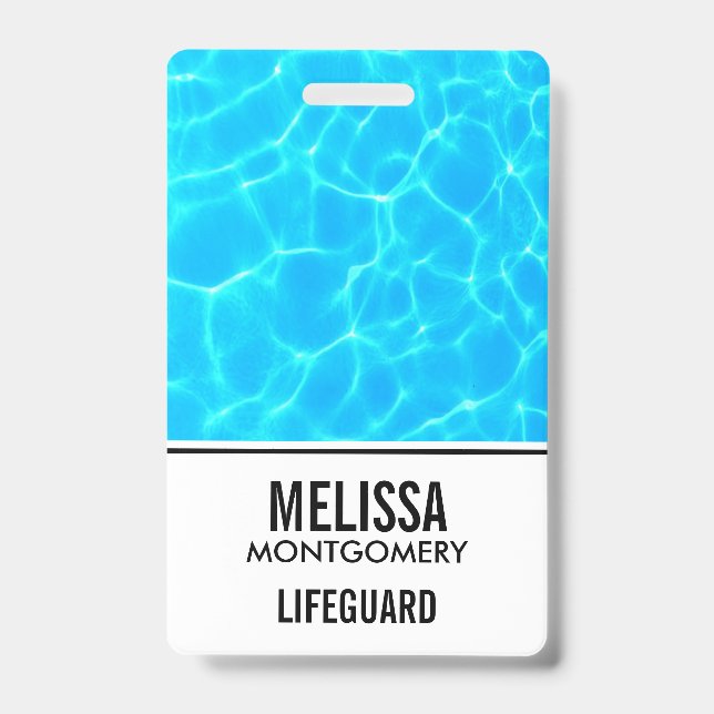 Badge Photo de reflets d'eau de piscine bleue scintillan (Avant)