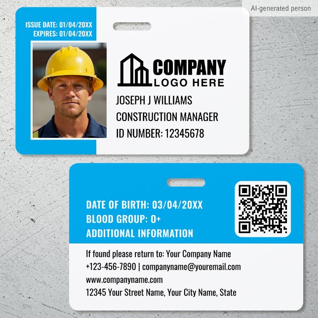 Badge Photo de sécurité avec logo et code QR bleu pour e (Créateur téléchargé)