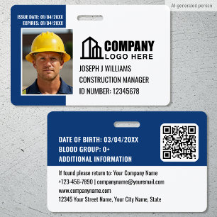 Badge Photo de sécurité avec logo et code QR Navy Employ