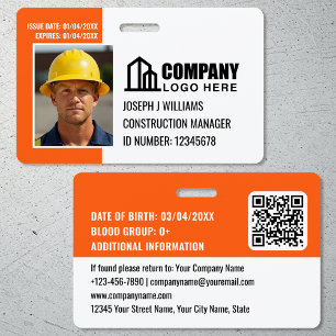 Badge Photo de sécurité Logo Code QR Orange Employé