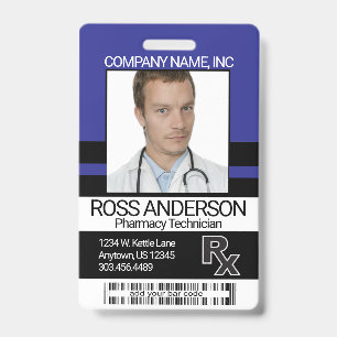 Badge photo de technicien en pharmacie - Bleu et N