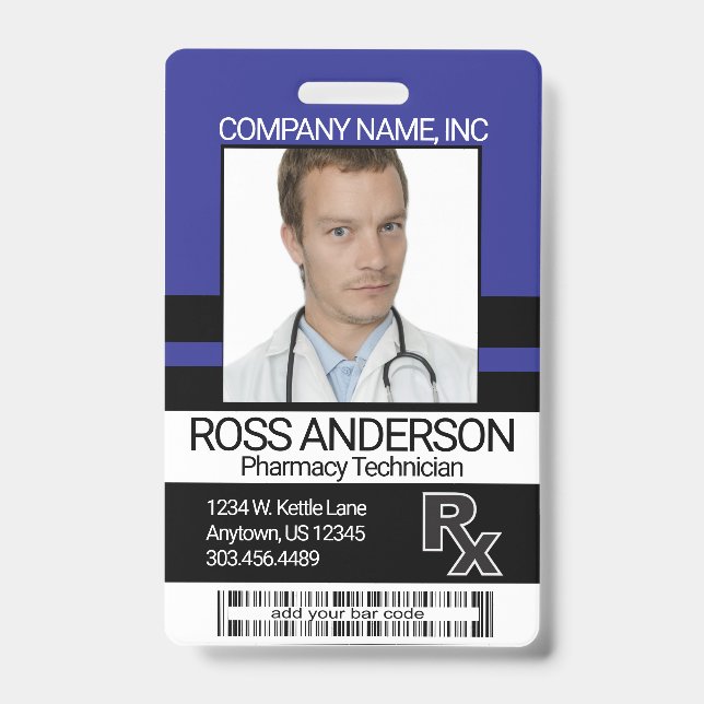Badge photo de technicien en pharmacie - Bleu et N (Avant)