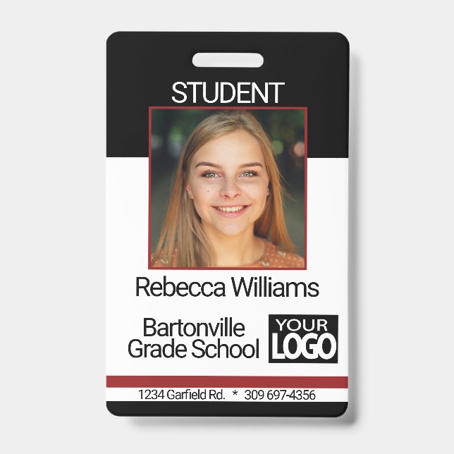 Badge Photo d'École / d'Employé - Noir et Rouge (Avant)
