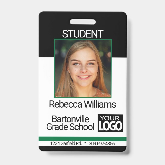 Badge Photo d'École / Employé - Noir et Vert (Avant)