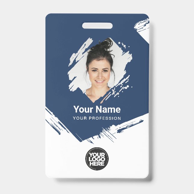 Badge Photo d'employé à coup de pinceau, code-barres, lo (Avant)