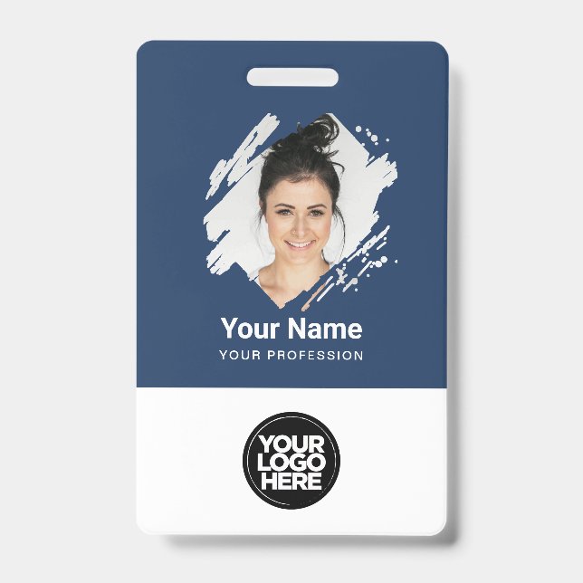 Badge Photo d'employé à coup de pinceau, code-barres, lo (Avant)