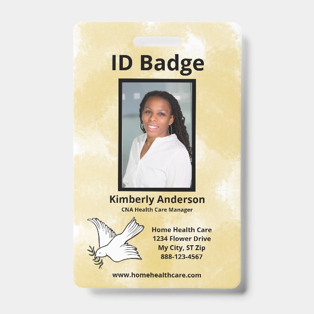 Badge Photo d'employé à l'aquarelle or Nom Logo ID (Avant)