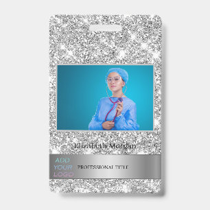 Badge Photo d'employé Argent Paillettes Ajouter votre lo