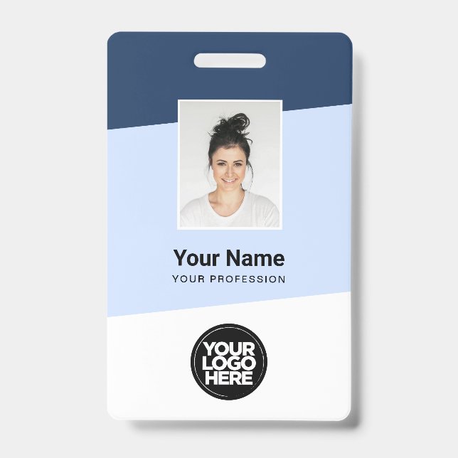 Badge Photo d'employé aux nuances bleues, code-barres, l (Avant)