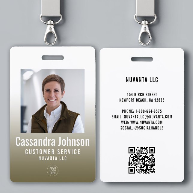Badge Photo d'employé avec dégradé doré d'entreprise com (company corporate business employee photo id badge template gold tan gradient modern minimalist)