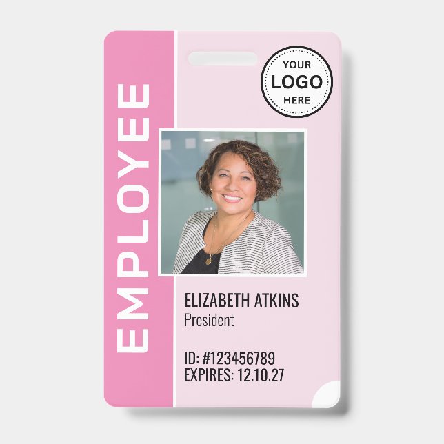 Badge photo d'employé avec logo d'entreprise rose (Avant)
