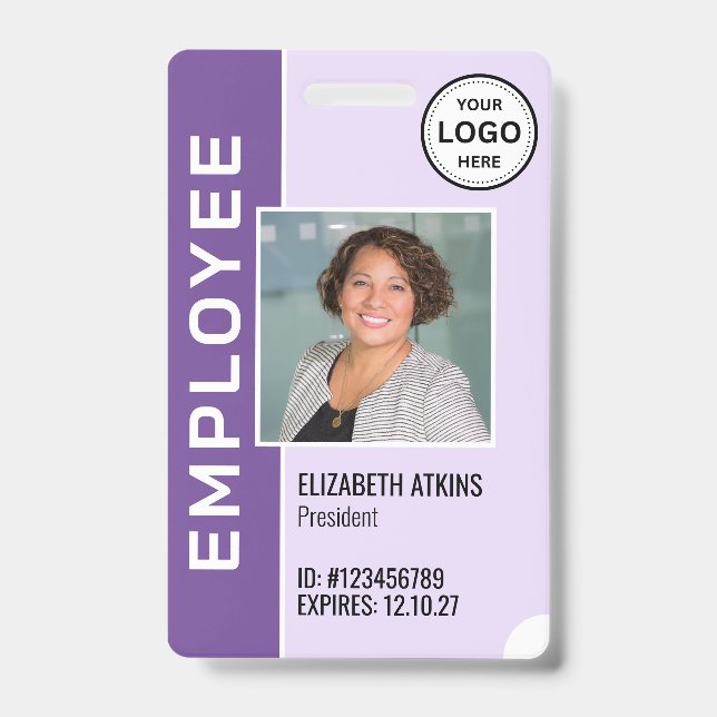 Badge photo d'employé avec logo d'entreprise viole (Avant)