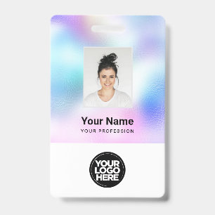 Badge Photo d'employé blanc personnalisée, Code barre,