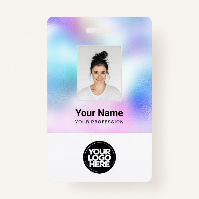 Badge Photo d'employé blanc personnalisée, Code barre, L (Devant)