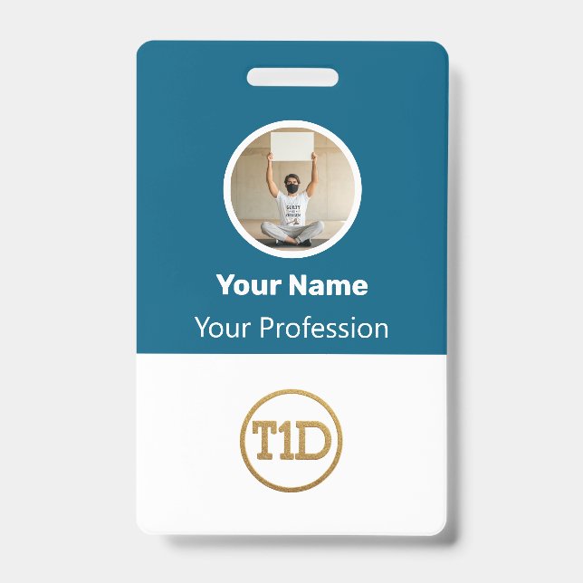Badge Photo d'employé bleu personnalisé, code-barres, lo (Avant)