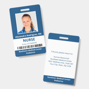 Badge Photo d'employé Code-barres Bleu Blanc ID médical