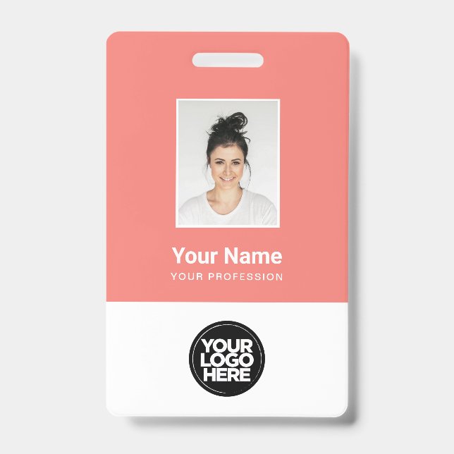 Badge Photo d'employé de corail personnalisé, code-barre (Avant)
