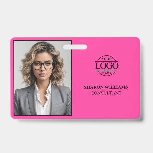 Badge Photo d'employé de l'entreprise rose simple modern