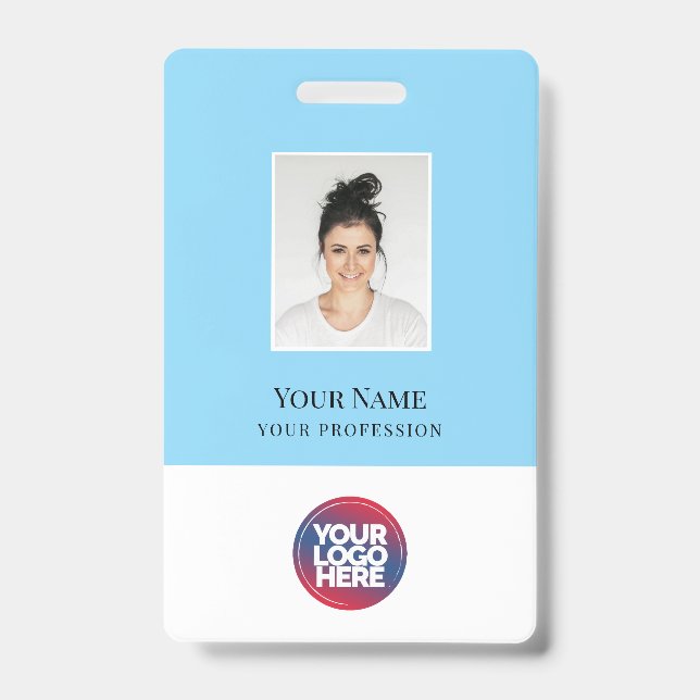 Badge Photo d'employé élégant personnalisé, Code Qr, Log (Avant)