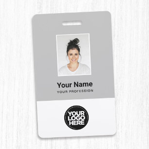 Badge Photo d'employé gris personnalisé, code-barres, 