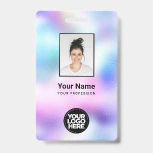 Badge Photo d'employé holographique, code à barres, logo