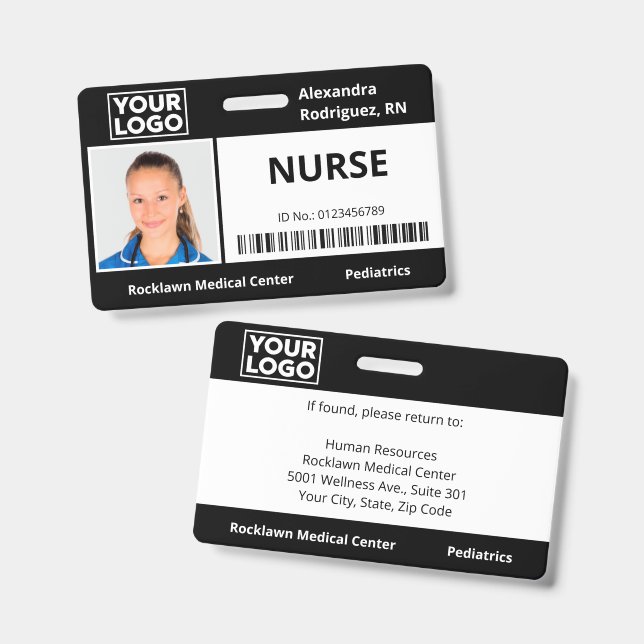 Badge Photo d'employé Logo Code-barres Carte d'identité  (Avant & arrière)