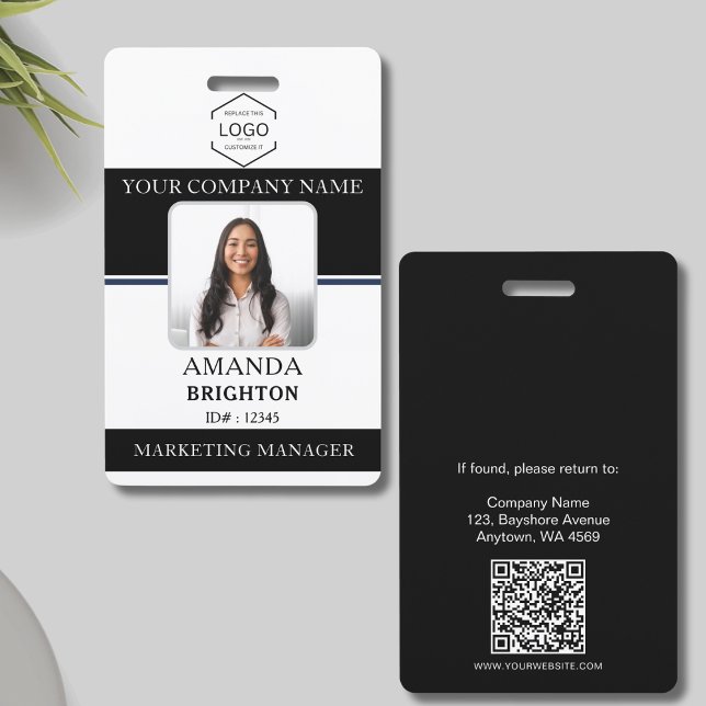 Badge Photo d'employé Logo de l'entreprise Code QR Noir  (Créateur téléchargé)