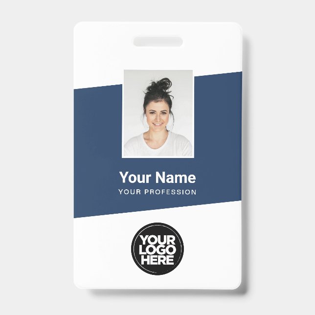 Badge Photo d'employé moderne, Code barre, Logo, Nom (Avant)
