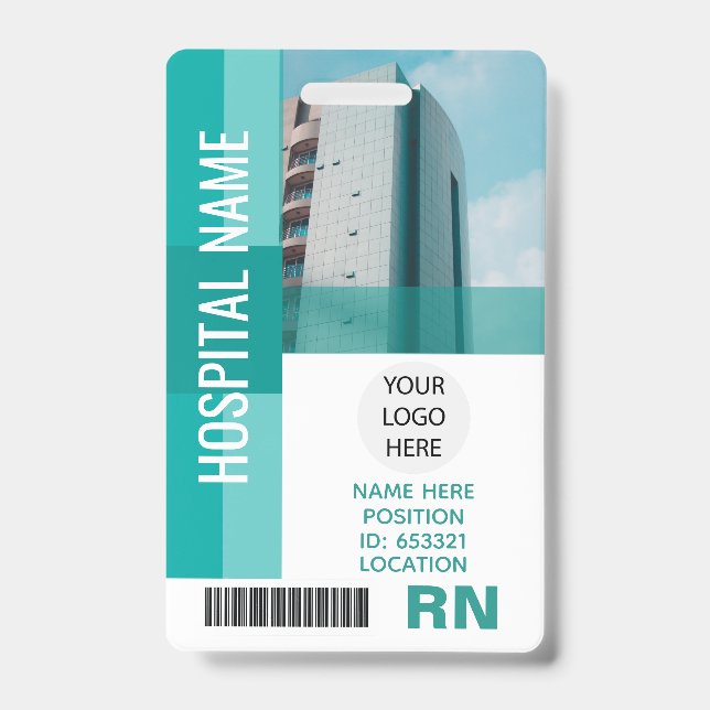 Badge Photo d'employé moderne, code-barres, logo, carte  (Avant)