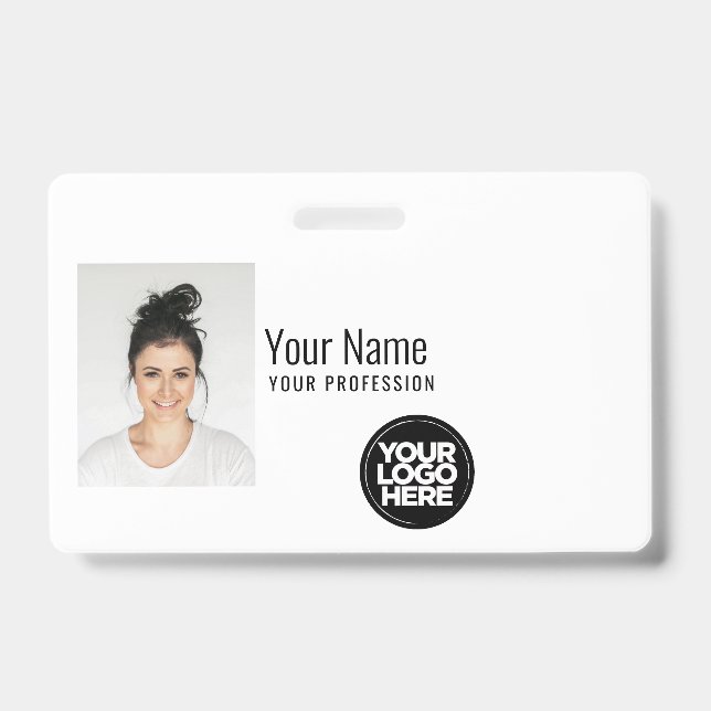 Badge Photo d'employé moderne personnalisée, Code barre, (Avant)