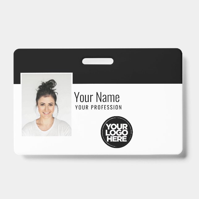 Badge Photo d'employé moderne personnalisée, Code barre, (Avant)