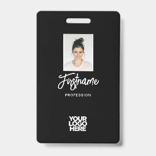 Badge Photo d'employé noir moderne, logo, nom