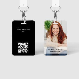 Badge Photo d'employé Noir Nom et titre QR Code