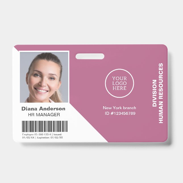 Badge Photo d'employé Nom Logo de la société Code-barres (Avant)