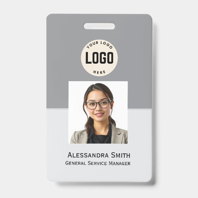 Badge Photo d'employé personnalisé, code-barres, logo, b (Avant)