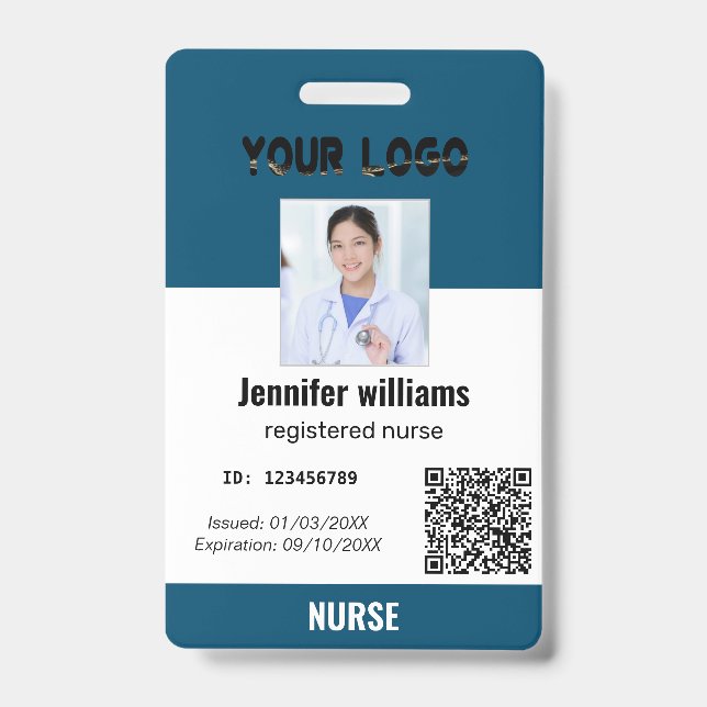 Badge Photo d'employé personnalisé, code-barres, logo, b (Avant)
