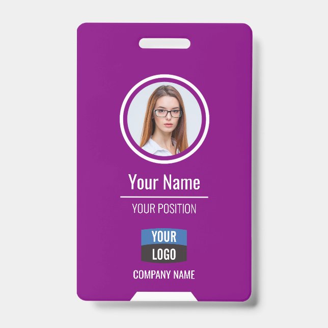 Badge Photo d'employé personnalisé, code-barres, logo, b (Avant)