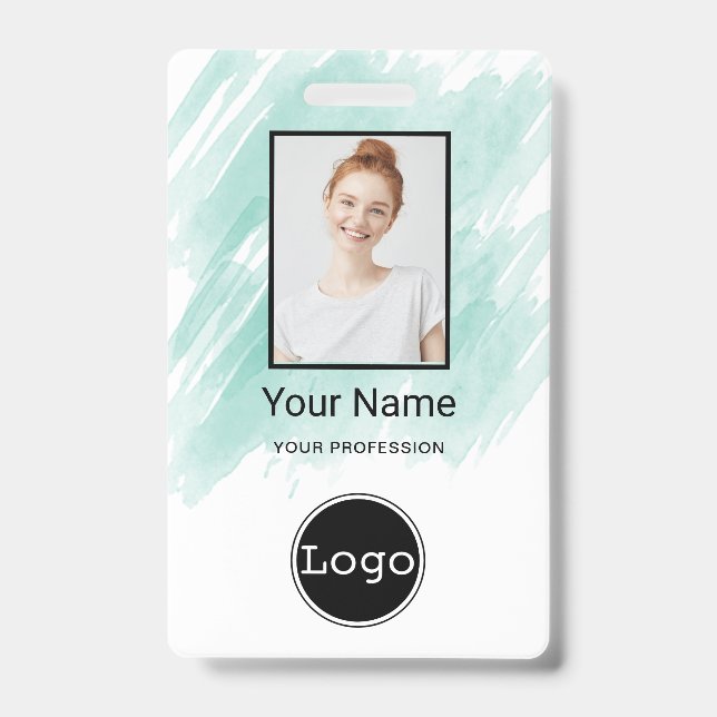 Badge Photo d'employé personnalisé, code-barres, logo, b (Avant)