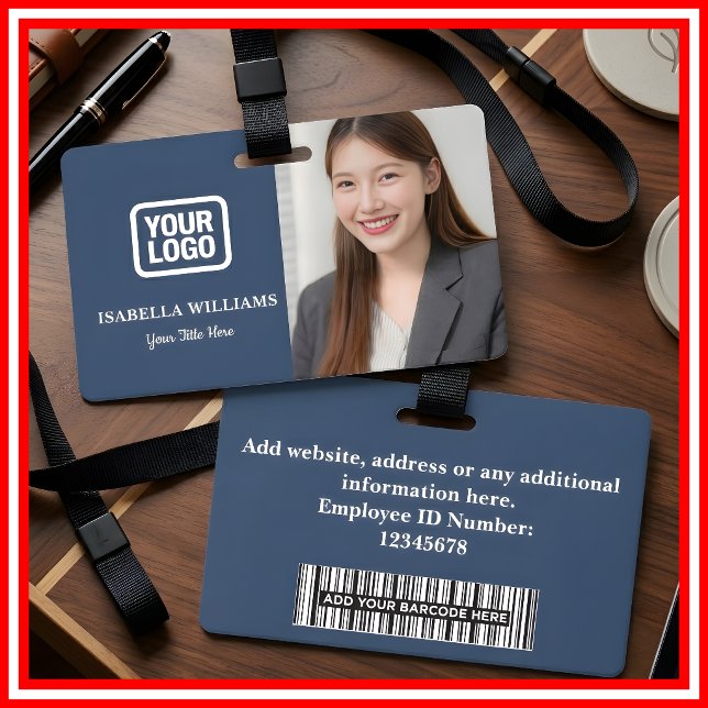 Badge Photo d'employé personnalisé, Code-barres, Logo, B (Créateur téléchargé)