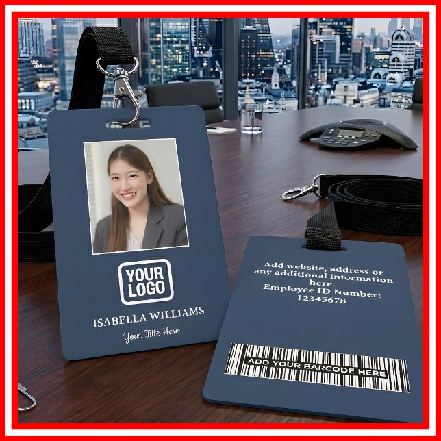 Badge Photo d'employé personnalisé, Code-barres, Logo, B (Créateur téléchargé)