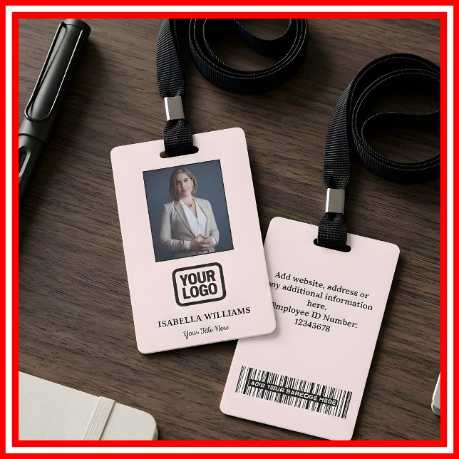 Badge Photo d'employé personnalisé, Code-barres, Logo, B (Créateur téléchargé)