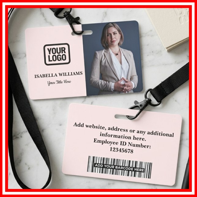 Badge Photo d'employé personnalisé, code-barres, logo, b (Créateur téléchargé)