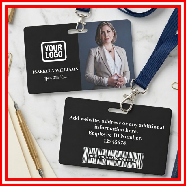 Badge Photo d'employé personnalisé, Code-barres, Logo, B (Créateur téléchargé)