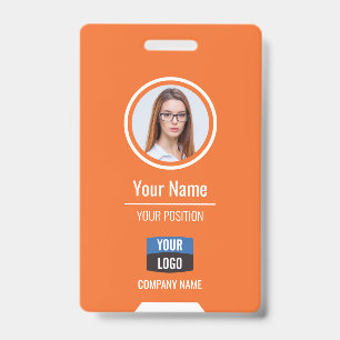 Badge Photo d'employé personnalisé, code-barres, logo, b
