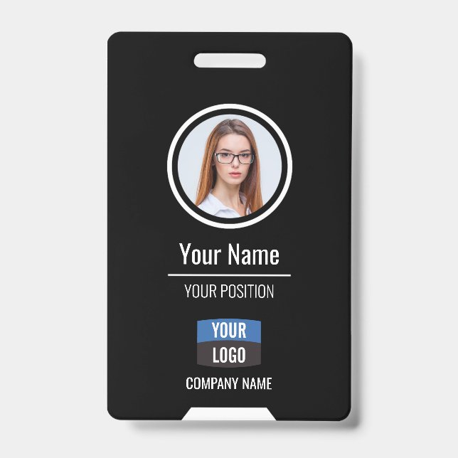 Badge Photo d'employé personnalisé, code-barres, logo, b (Avant)