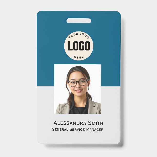 Badge Photo d'employé personnalisé, Code-barres, Logo, B (Avant)