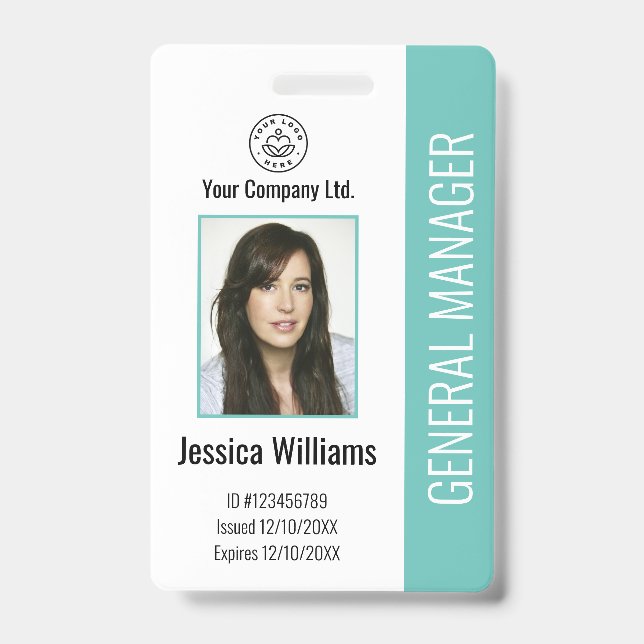 Badge Photo d'employé personnalisé, code-barres, logo, n (Avant)